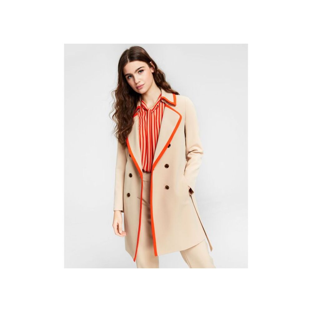 Bar III Contrast Trim Trench Coat